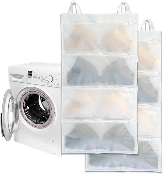 Bra laundry bags for washing machine, 2pc, Holds 8 D-F cups sizes, Cleans, Drys, Storage and Dust-proof 4-in-1, Cleans Better Than a Single Laundry Bag