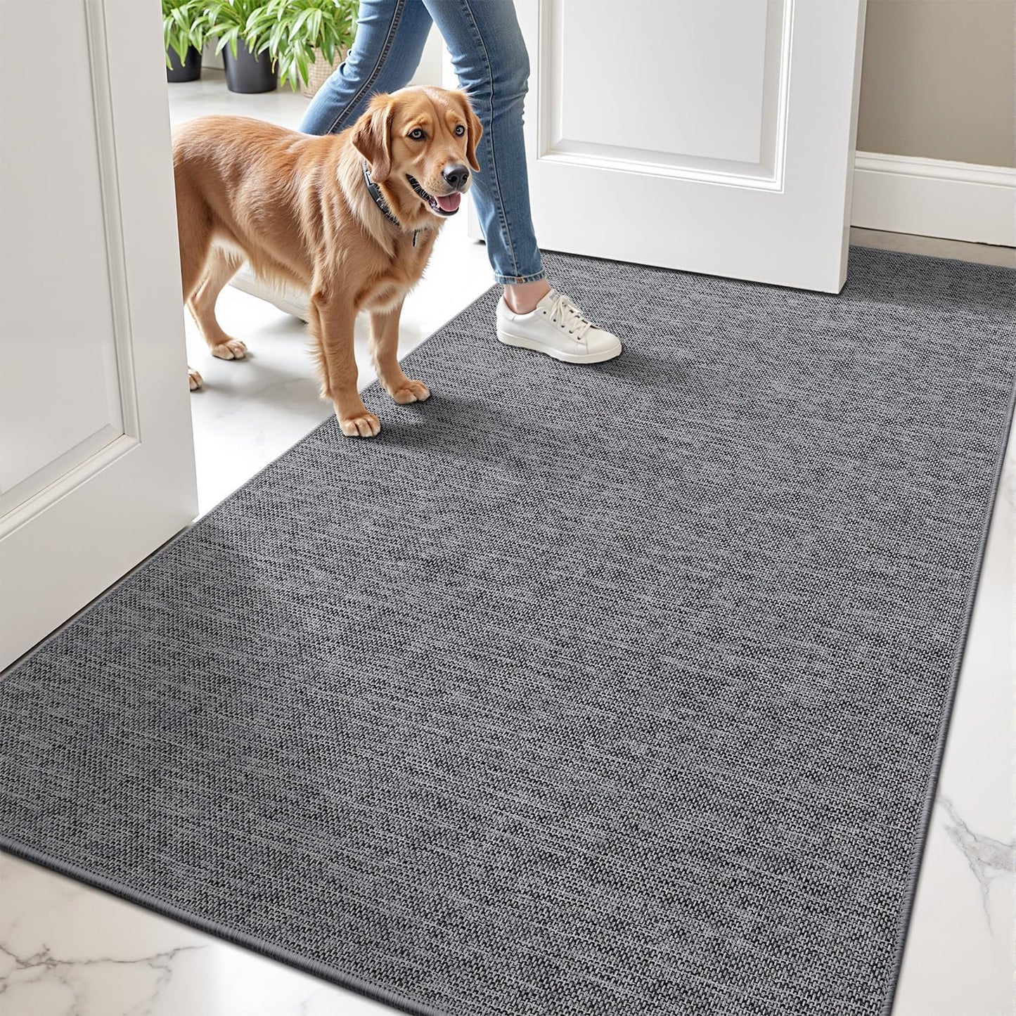 LUMI Ultra Thin Door Mat for Entryway,36"x56" Low Profile Non Slip Rubber Backing Indoor Doormat, Easy Clean Welcome Entrance Mat for Inside House, Patio,Dark Grey