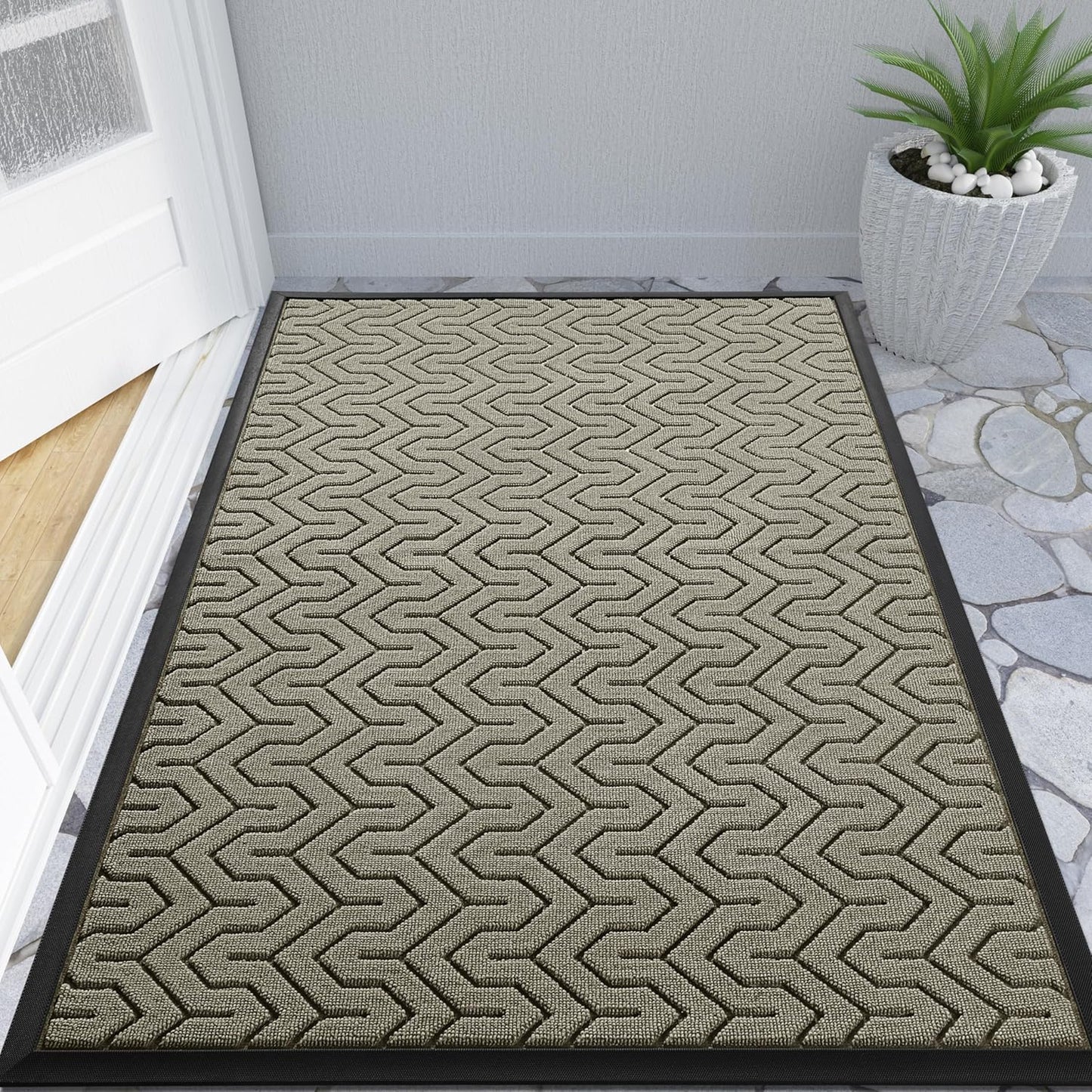Yimobra Large Door Mat Outside Entrance 47x32, Waterproof Heavy Duty Outdoor Mats for Front Door, Non Slip Rubber Entry Mat for Garage Patio, Easy Clean, Beige
