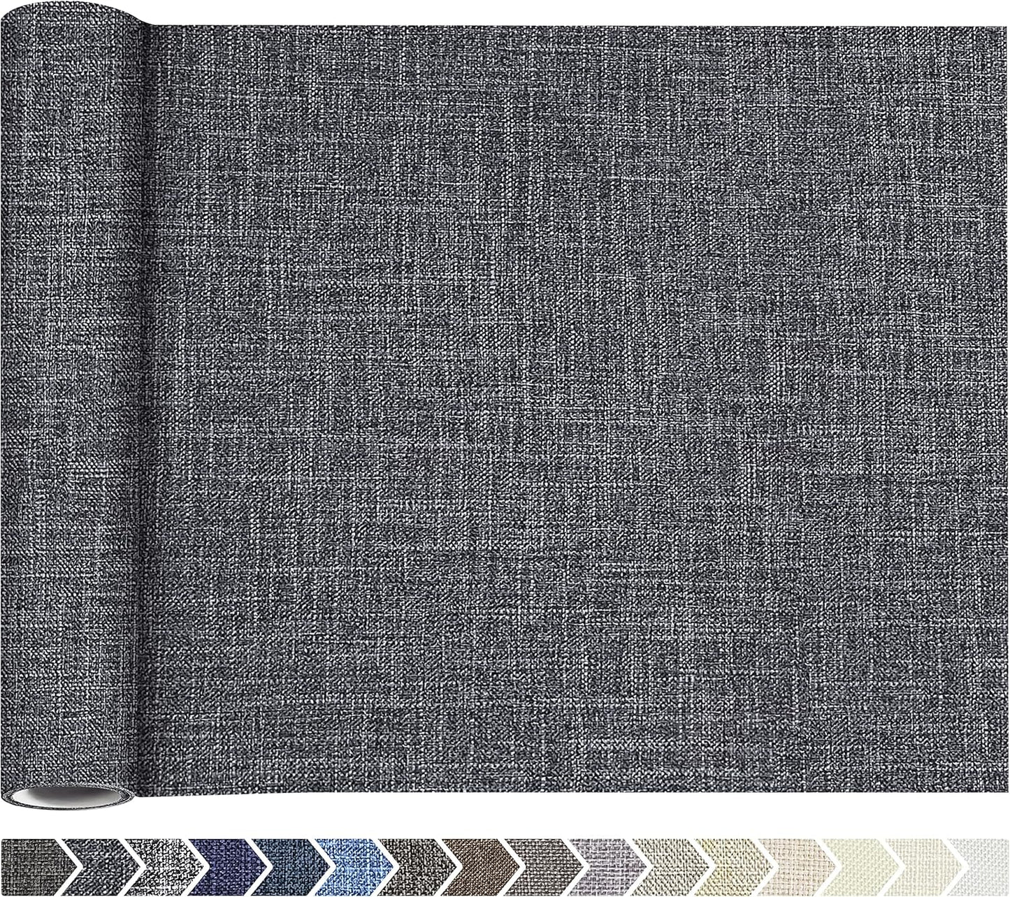 KING MOUNTAIN Fine Linen Fabric Patches, Self-Adhesive, 12x40 inch, Multi Color, For Linen Sofa and Clothes Repair (Dark Grey 3.0)