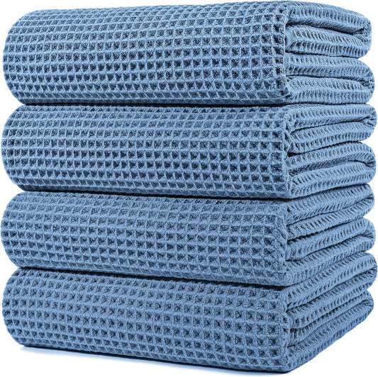 POLYTE Microfiber Oversize Quick Dry Lint Free Bath Towel, 60 x 30 in, 4 Pack (Waffle Weave)