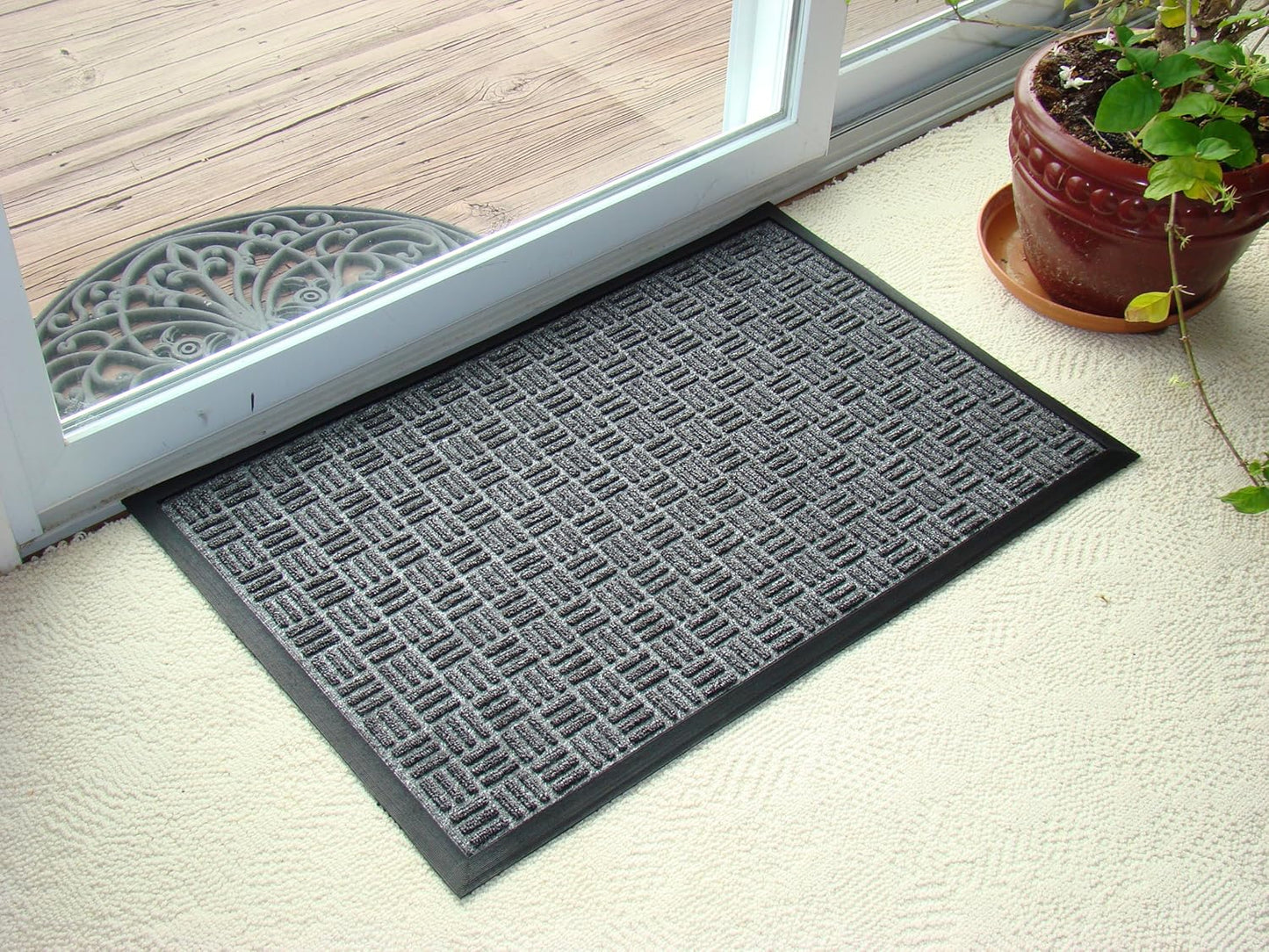 Kempf Water Retainer Entrance Mat, Indoor Outdoor Rubber Rug, Moisture Trapping, Absorbent Mat, 2 by 3-Feet, Black