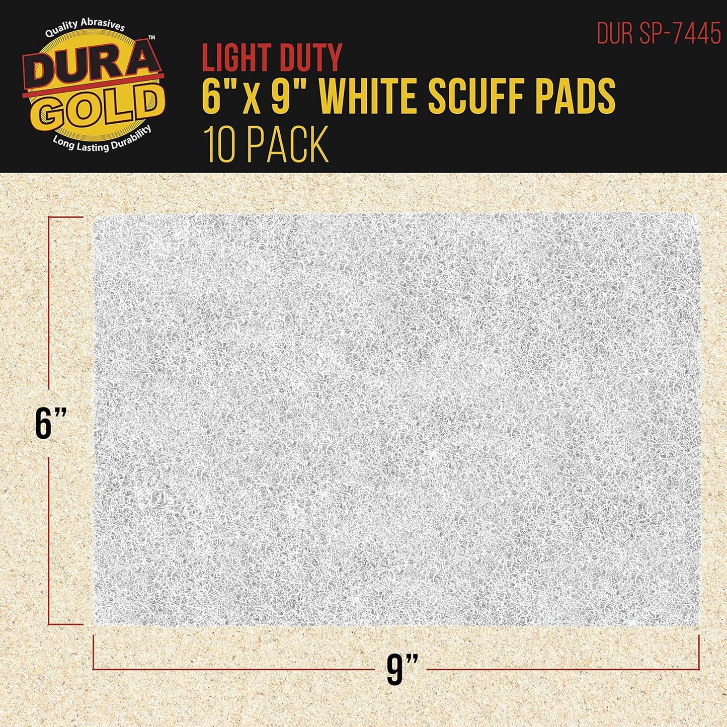 Dura-Gold Premium 6" x 9" White Light Duty Scuff Pads, Box of 10 - Final Scuffing, Scouring, Cleaning, Cleansing Surfaces, Preparation - Automotive Paint Clearcoat Blending, Auto Body, Woodworking