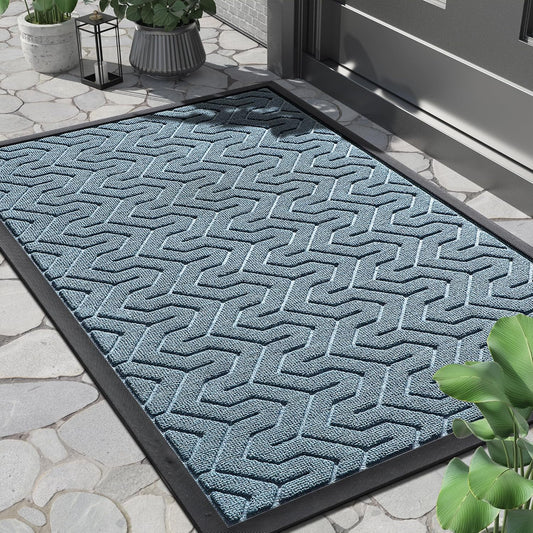Yimobra Front Door Mat Outside Entrance 29.5x17, Waterproof Heavy Duty Outdoor Mats for Front Door, Non Slip Rubber Entry Mat for Garage Patio, Mix Blue