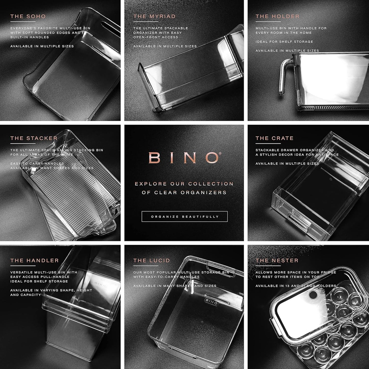 BINO Plastic Storage Bins - Small 2 Pack, White - THE SOHO COLLECTION - Pantry Organizers and Fridge Organizer